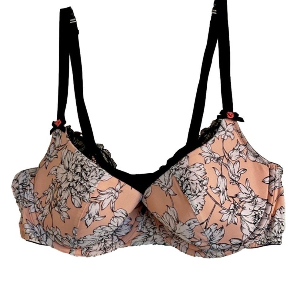 Cacique Lightly Lined French Balconette Bra 42D Peach Floral